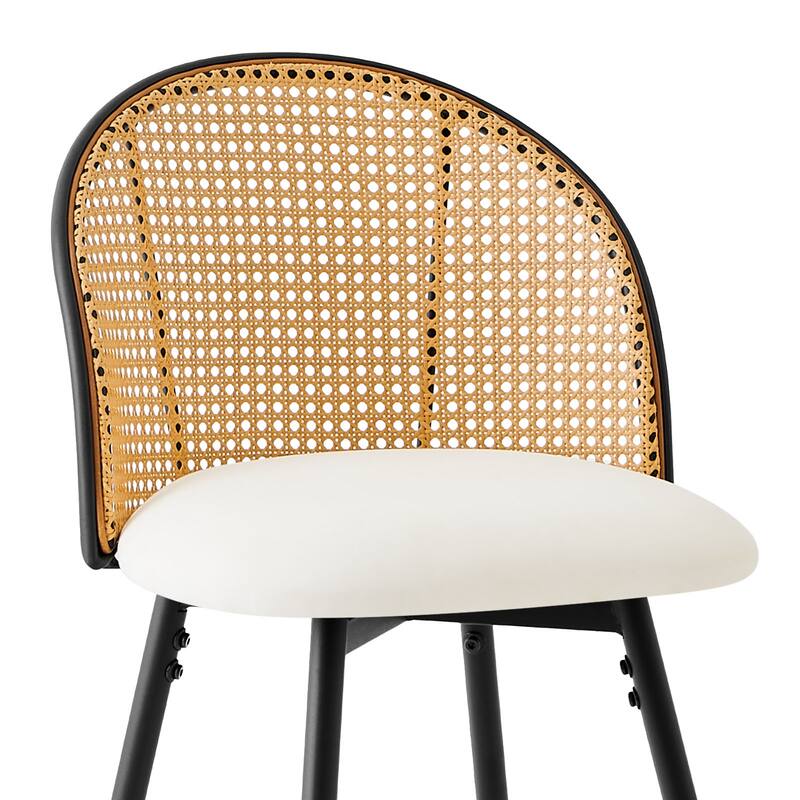 Upholstered Swivel Counter/ Bar Stools with Rattan Back