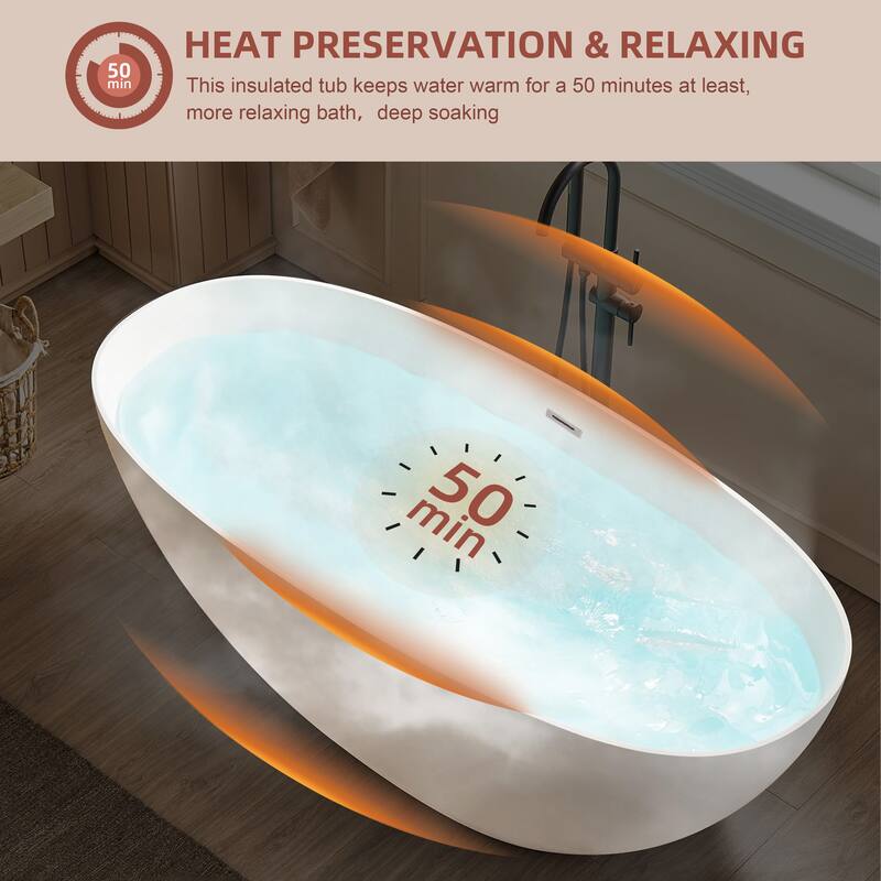 CB HOME 54"/59"/67" Acrylic Freestanding Bathtub, Deep Soaking Spa Bathtubs with Solid Surface