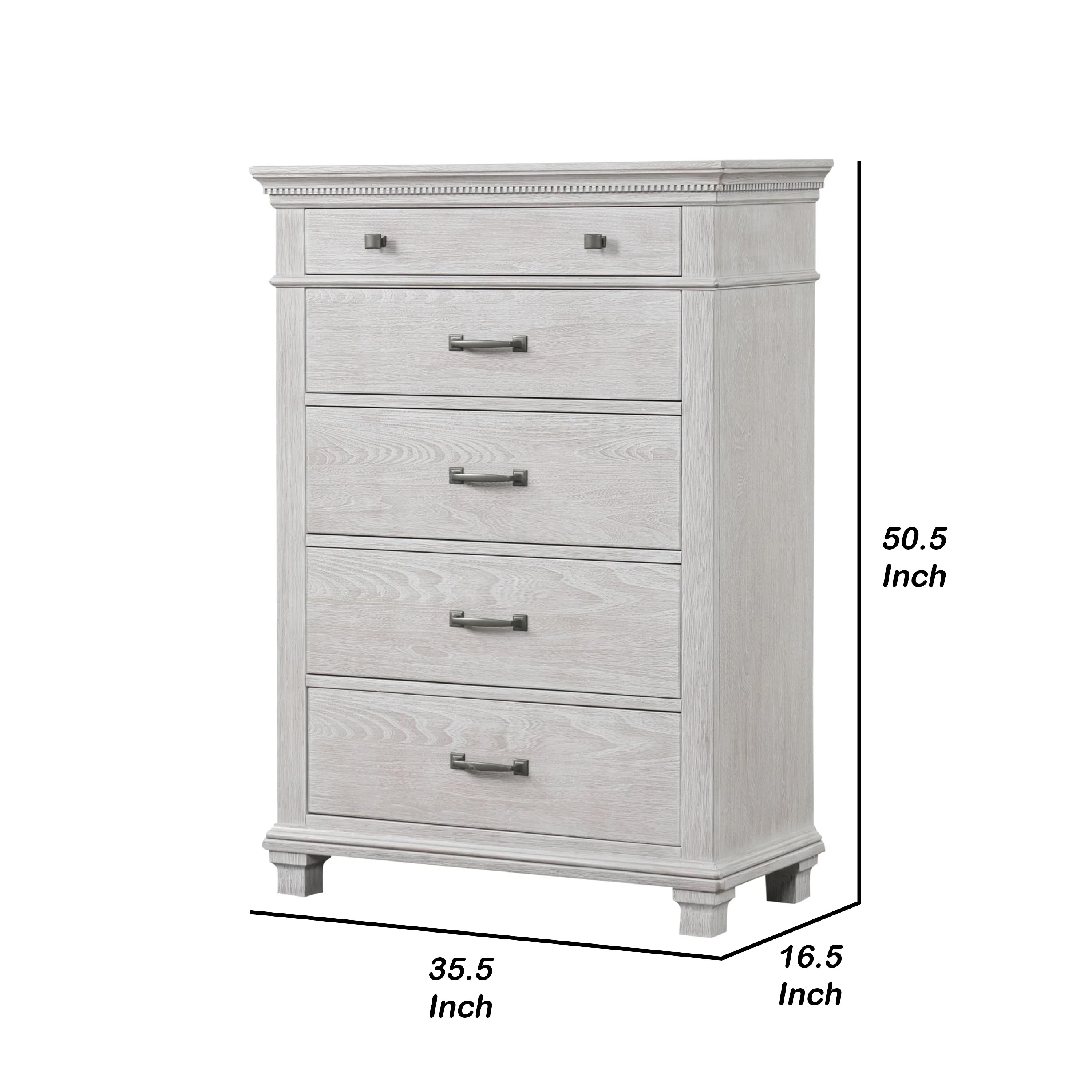 Leyne Tall Dresser Chest, 5 Drawers, Farmhouse Weathered Gray Solid Wood