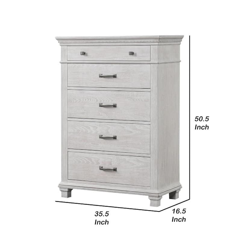 Leyne Tall Dresser Chest, 5 Drawers, Farmhouse Weathered Gray Solid Wood