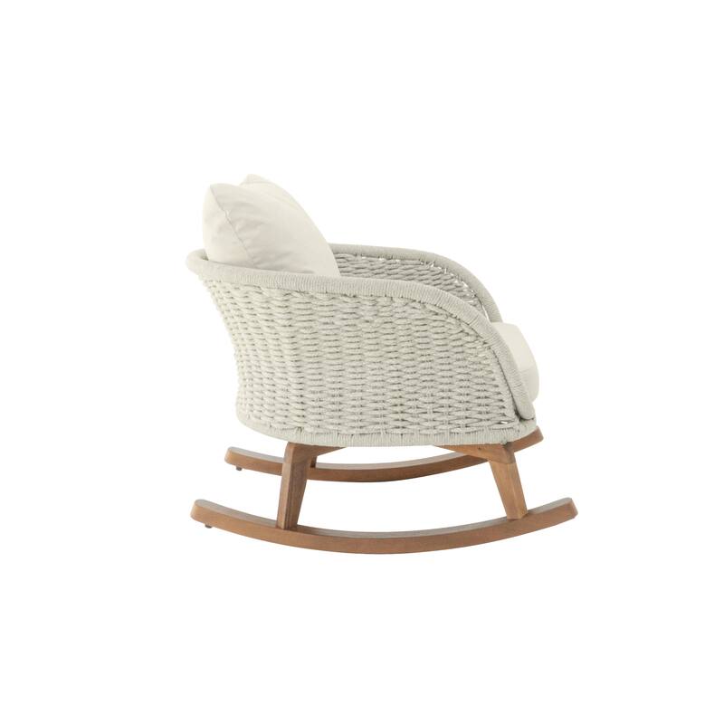 Contemporary Minimalist Gray Wicker Rocking Chair for Indoor and Outdoor Spaces like Patio, Balcony, or Living Room