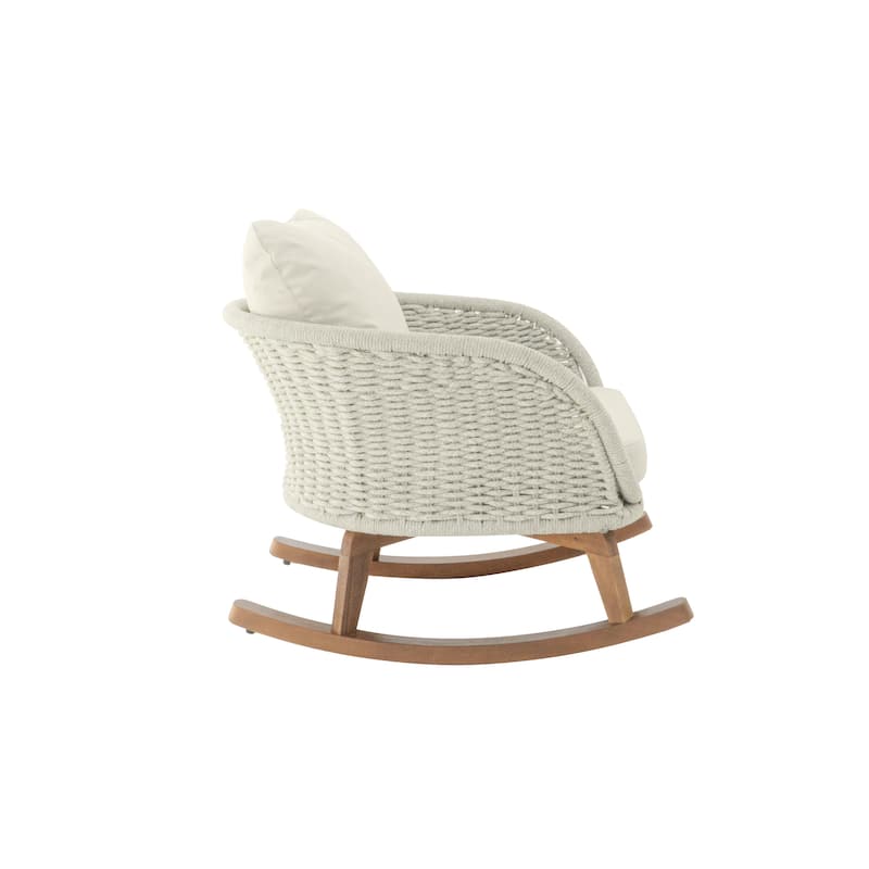 Modern Wicker Rocking Chair – Neutral Beige Finish with Plush Polyester Cushions & Sturdy Wooden Frame.