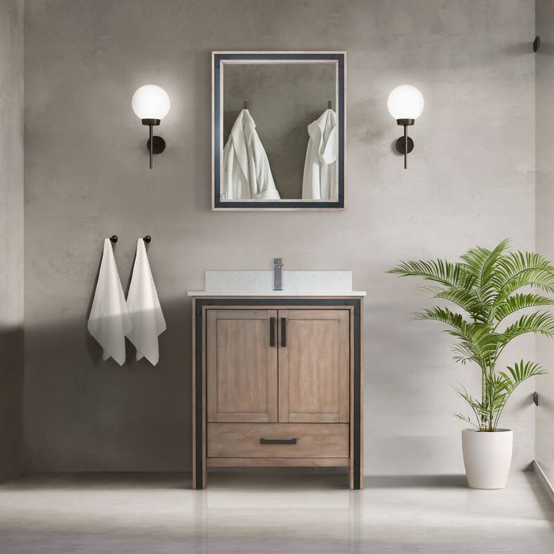 Ziva 30 in W x 22 in D White Bath Vanity, White Quartz Top, Faucet Set and 28 in Mirror