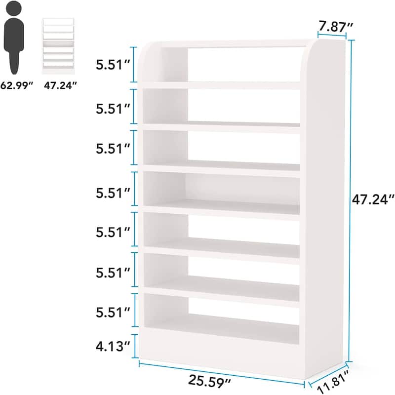 8-Tier Shoe Cabinet for Entryway, Modern White Shoe Shelf Shoes Rack Organizer, Wooden Shoe Storage Cabinet for Hallway Closet