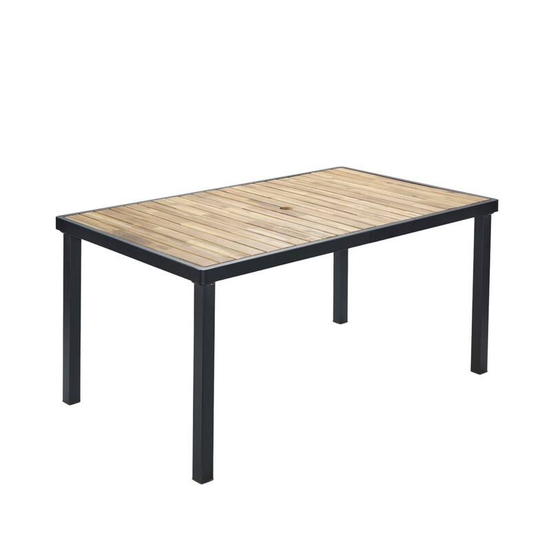 All Weather 7-Piece Patio Dining Table Sets, Patio Conversation Set Acacia Wood Table Top with Umbrella Hole