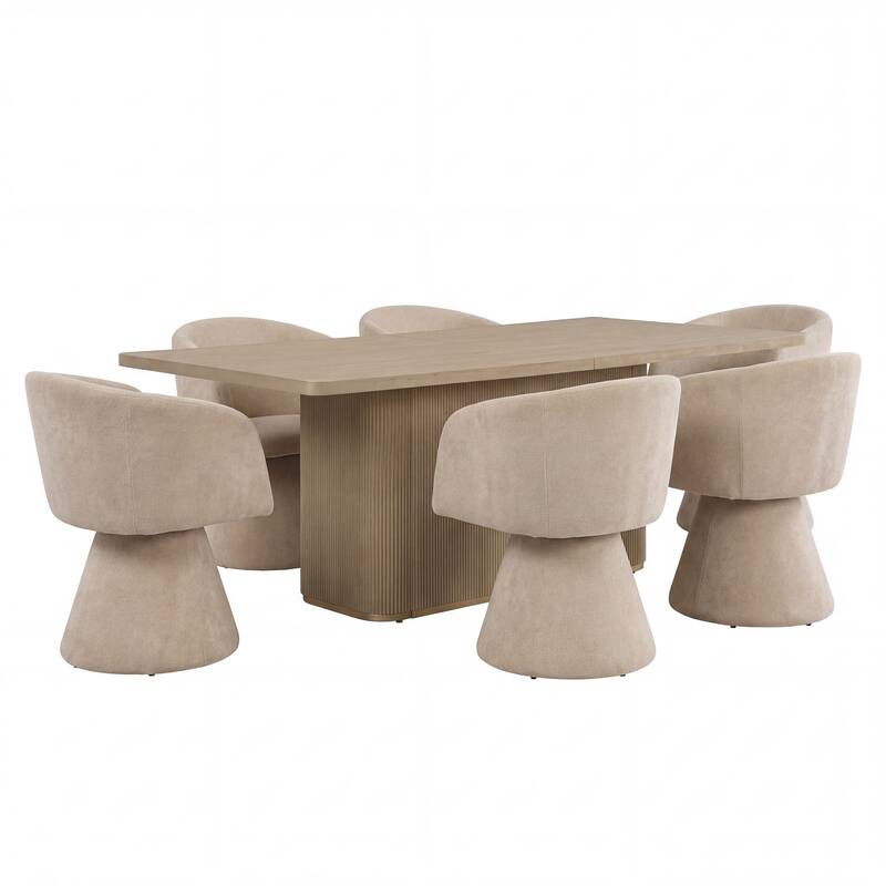 Christopher Knight Home - Melville 7-Piece Upholstered Swivel Dining Set with 84" Rectangular Pillar Base Dining Table