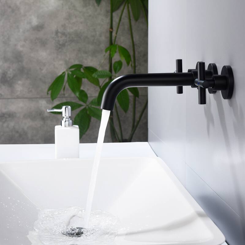 BATHLET Wall Mount Double Handles Cross Handle Bathroom Sink Faucet