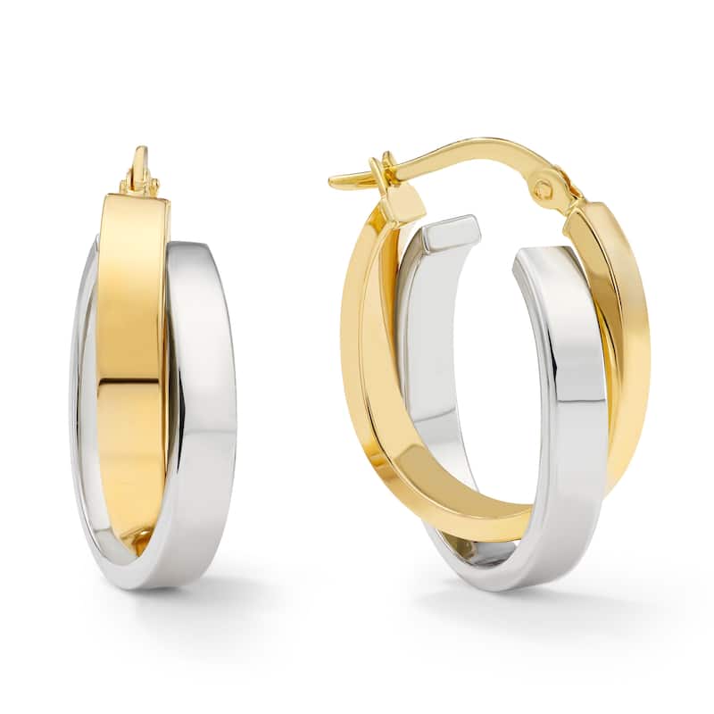Clover 14K Two-Tone Gold High-Polish Double Hoop Earrings