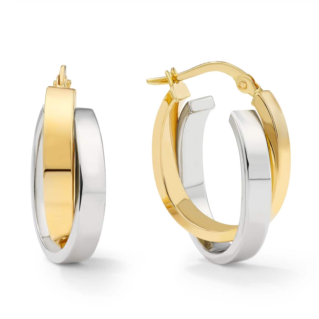 Clover 14K Two-Tone Gold High-Polish Double Hoop Earrings