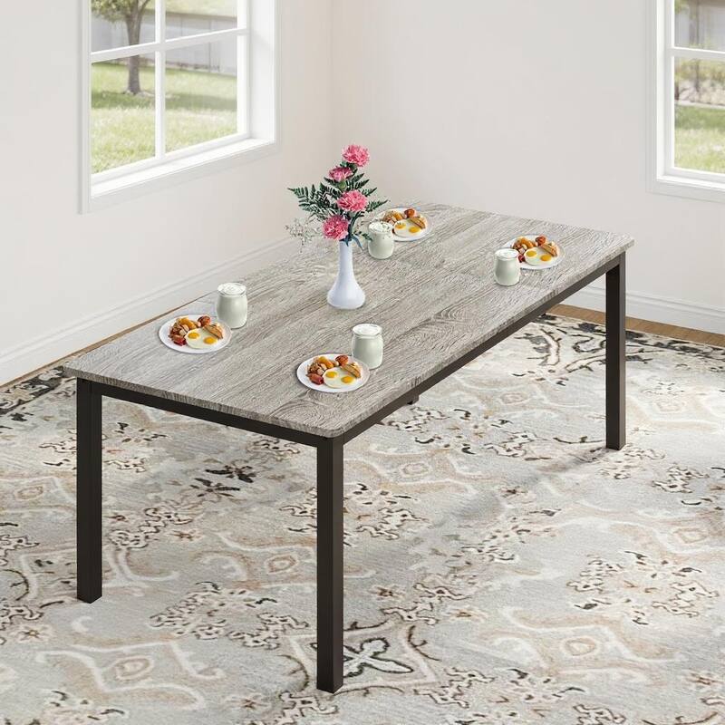 Industrial Dining Table for 6-8 People, with Metal Legs - Rustic Grey/Black - 71"