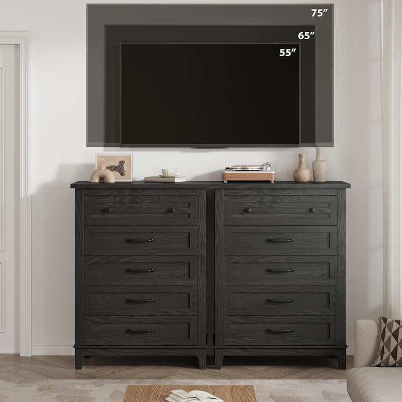 5 Drawer Dresser for Bedroom, Tall Freestanding Chest with Wood Frame and Vertical Storage