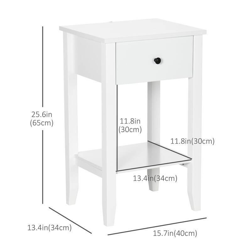 2-tier Modern Side Table with Drawer and Bottom Shelf