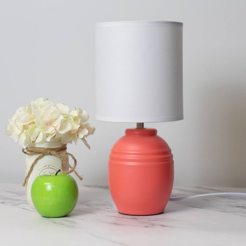 Ceramic Mini Jar Table Lamp with Fabric Drum Shade for Bedroom, Living Room - 6 x 6 x 13 in. (L x W x H)