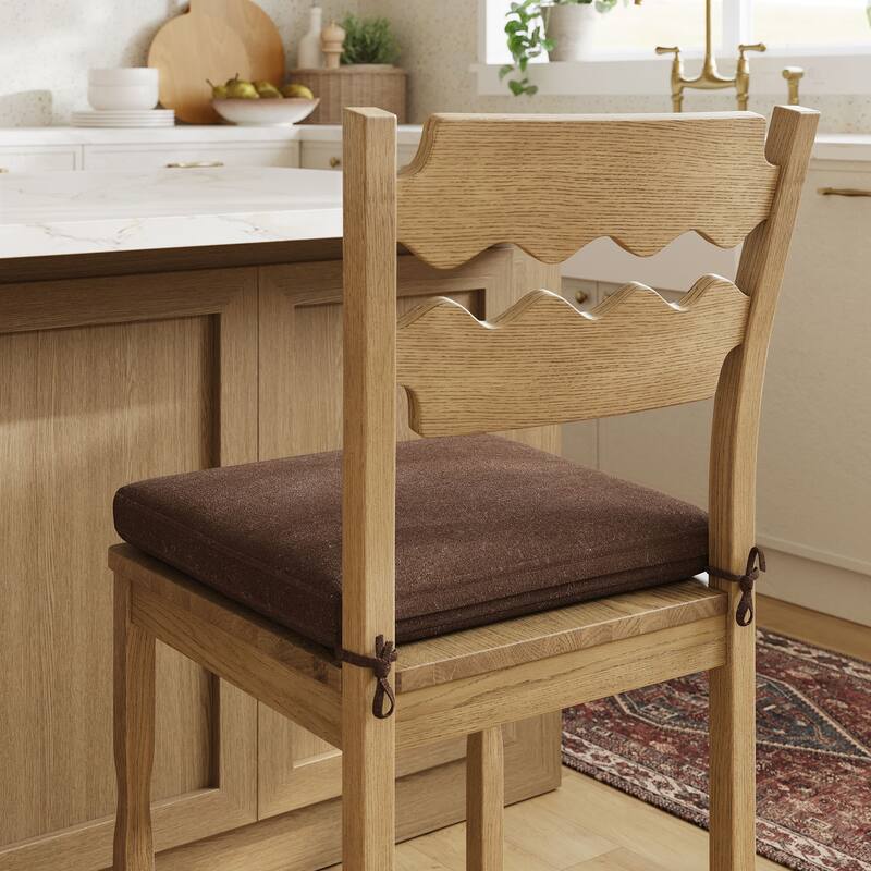 Jax Oak Wood Counter Stool With Wavy Razor Back and Cushion