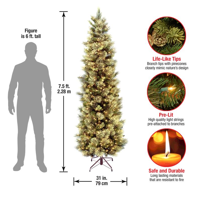 National Tree Company 7.5 ft. Carolina Pine Slim Tree with Clear Lights - 7.5 Foot