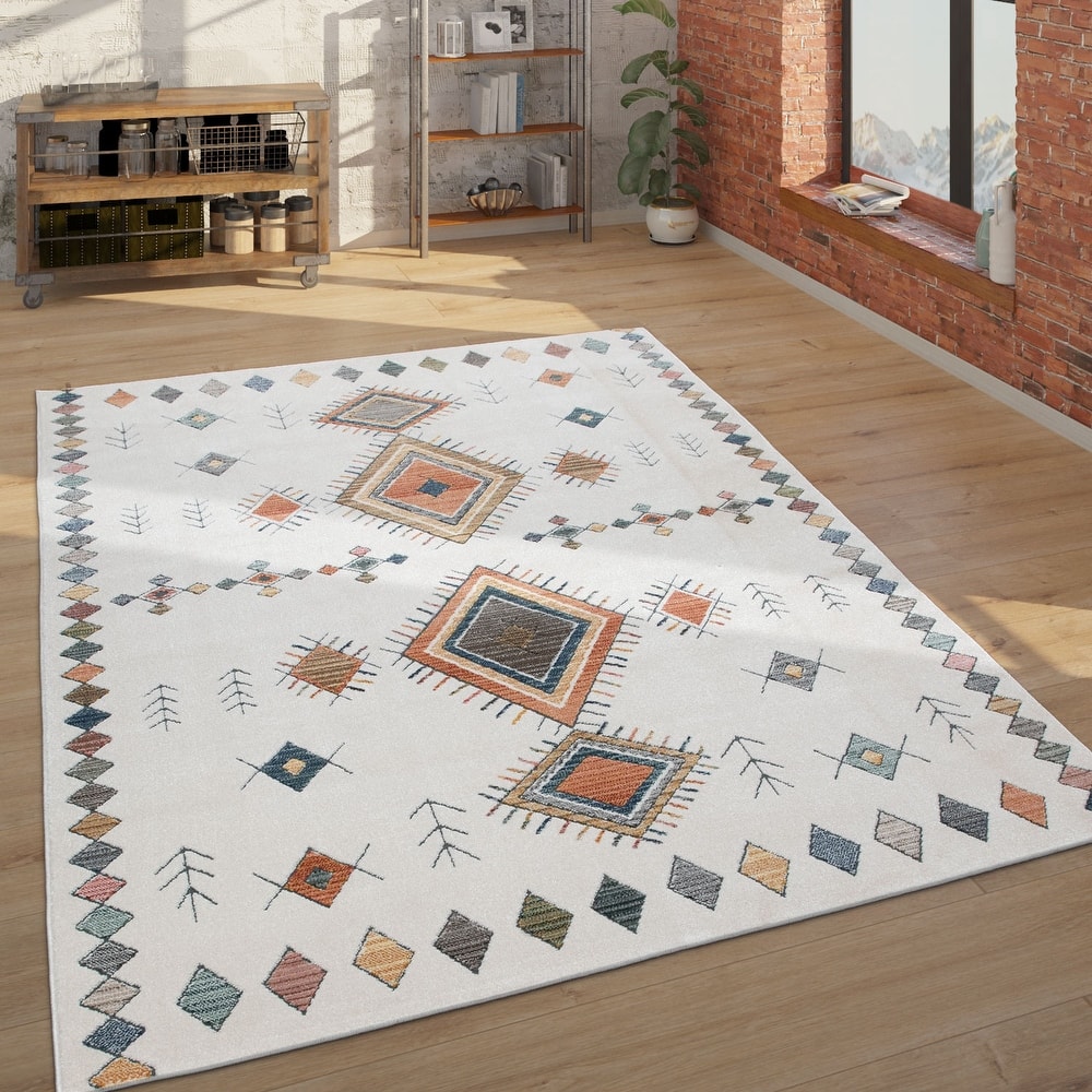 Ethnic Design Rug in Cream with Traditional colorful Patterns