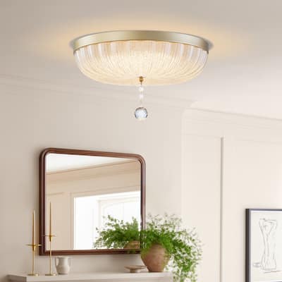 Starsky Modern Glam Crystal Glass LED Flush Mount with Crystal Drop - Gold