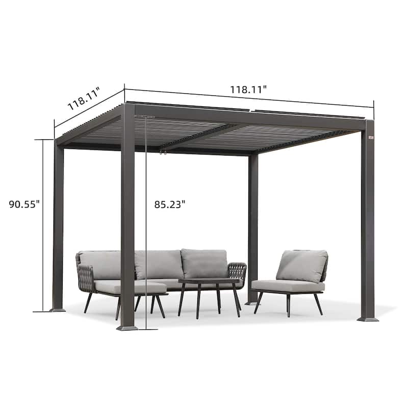 PURPLE LEAF Outdoor Louvered Pergola with Adjustable Metal Roof for Patio Pergola