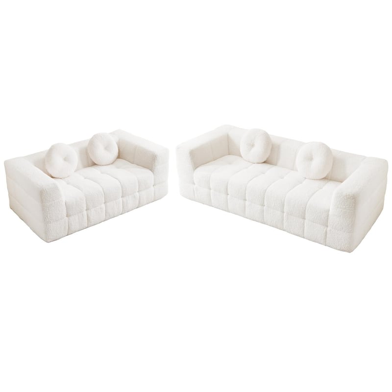 5-seater Boneless Foam Couch with Four Circular Throw Pillows
