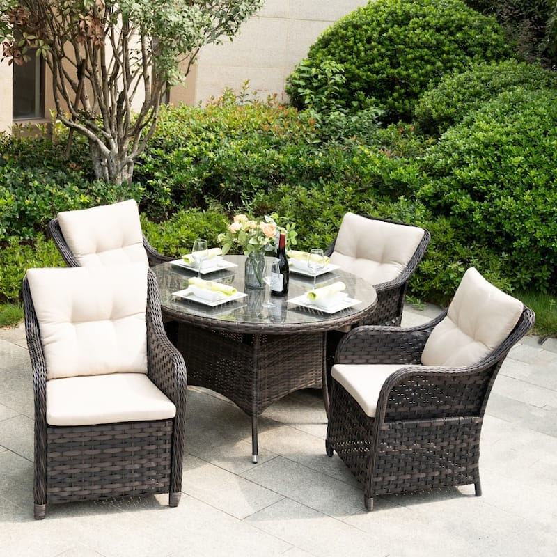 Modern 5-piece Outdoor Dining Set with Round Table and 4 Chairs