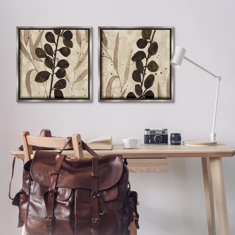 Stupell Natural Tone Sprouting Leaves Framed Floater Canvas Wall Art Design By Krinlox (Set of 2)