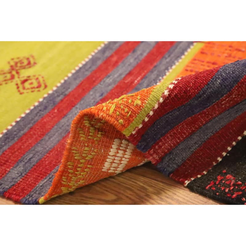 Hand Woven Oriental 100% Wool Carpet Southwestern Tribal Oranges & Rust Kilim Area Rug - 6' 9'' X 5' 10''