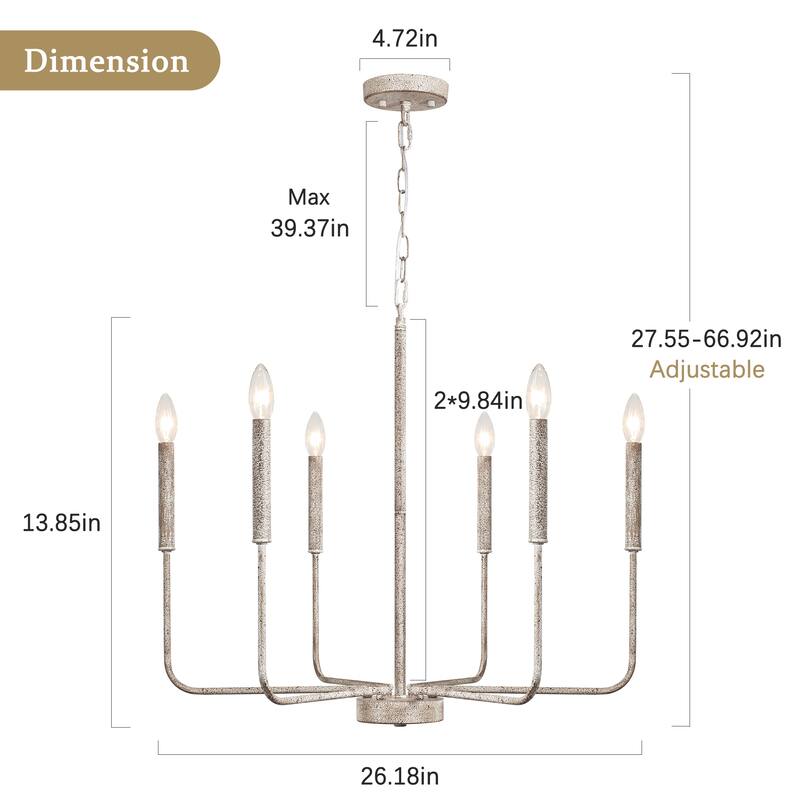 6-Light W26.18" x H66.92" Candle Chandelier for Living Room Kitchen Island
