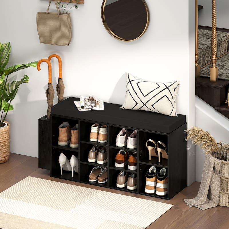 Gymax Shoe Storage Bench w/Umbrella StandPadded Seat Adjustable &