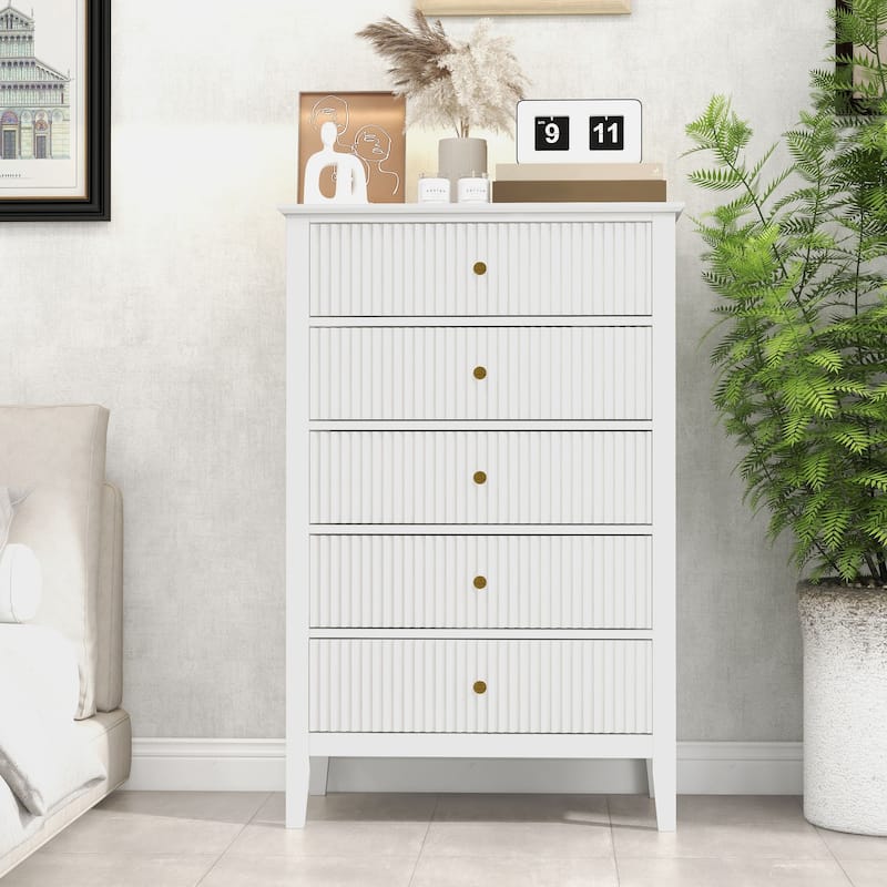 Elegant 5-Drawer Dresser Antique White for Bedroom - White - 5-drawer