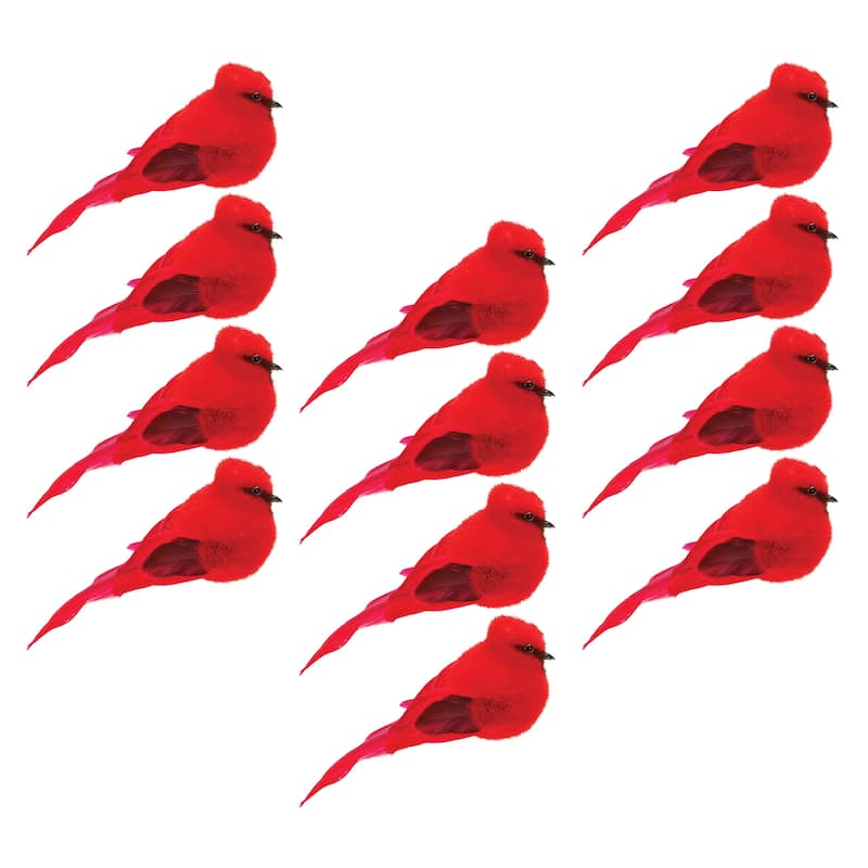 Feathered Cardinal Bird Shelf Sitter (Set of 12)