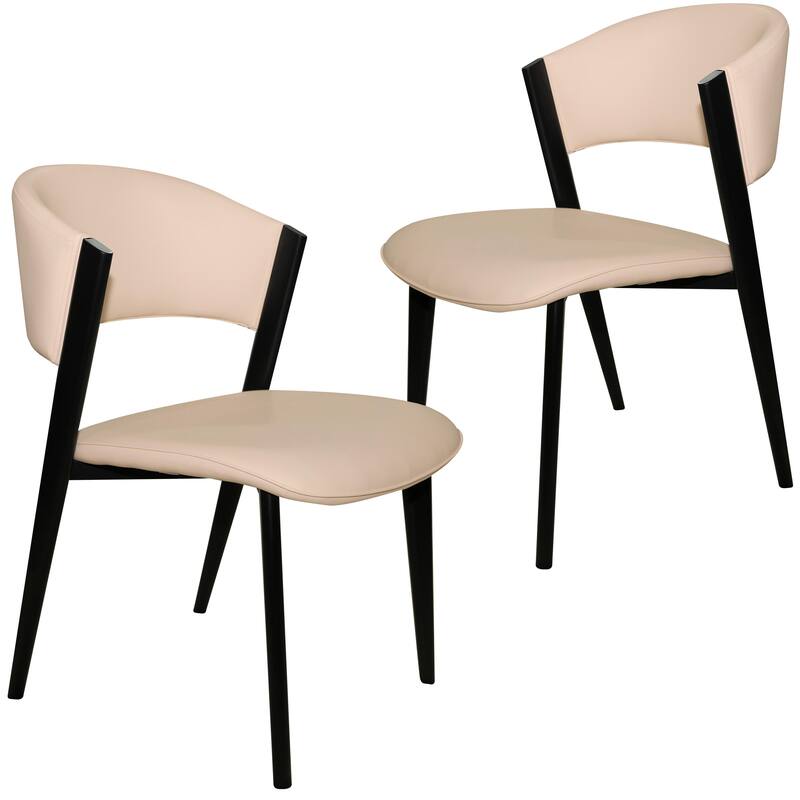 Aspen Mid-Century Modern Leather Set of 2 Leather Upholstered Dining Chairs with Open Back Side Chairs Padded Seat - Taupe