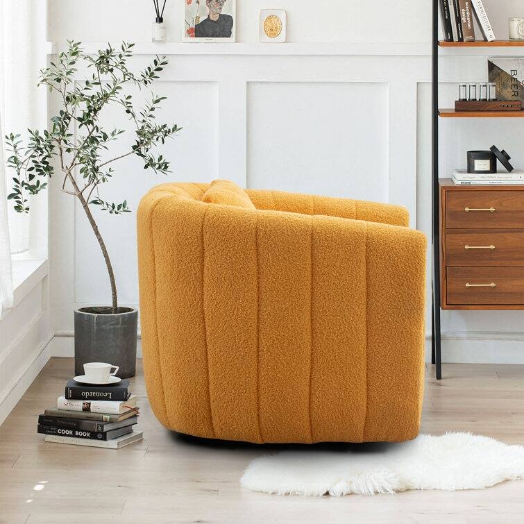 Ebello Oversize Velvet Swivel 360° Rotation Barrel Comfy Round Armchair With Pillow For Living Room Bedroom