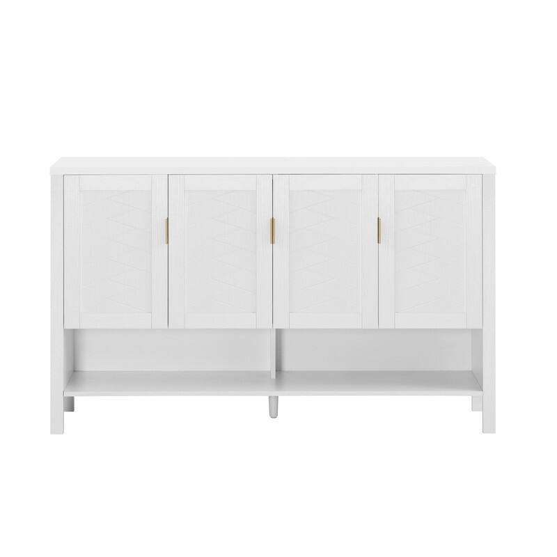 Modern 55.1" Storage Sideboard with 4-Doors, Multi Functional Buffet Table with Open Shelf and Adjustable Shelves