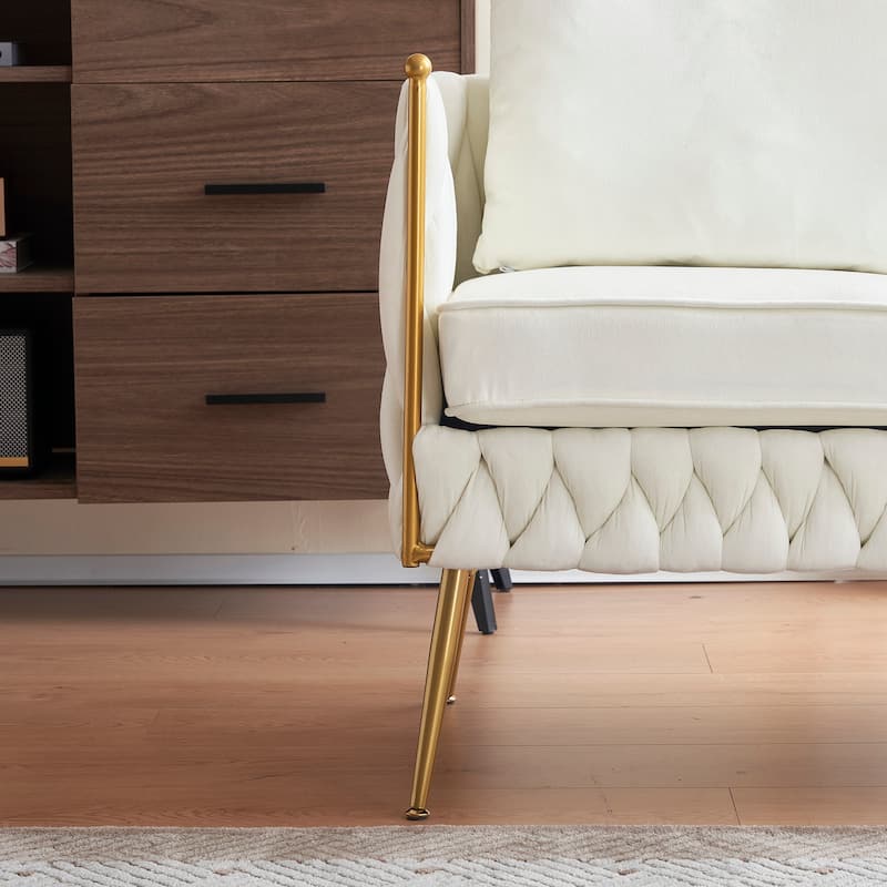 Modern Comfy Handmade Bucket Woven Velvet Accent Chair Arm Chair