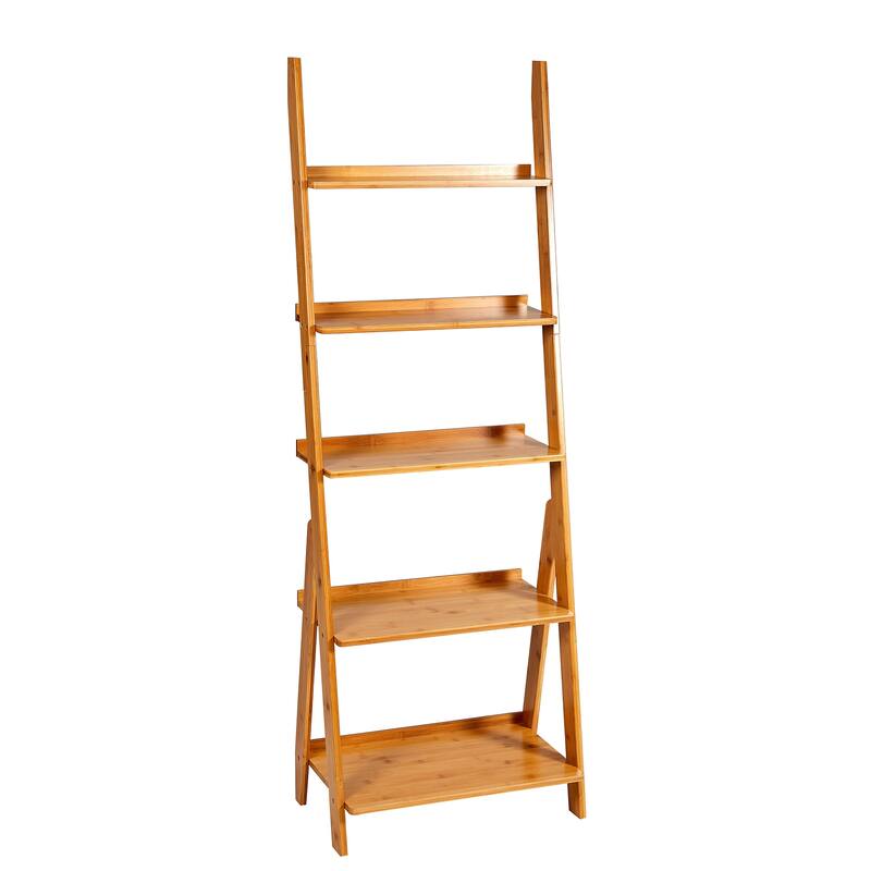 5-Shelf Wood Ladder Bookcase - Natural