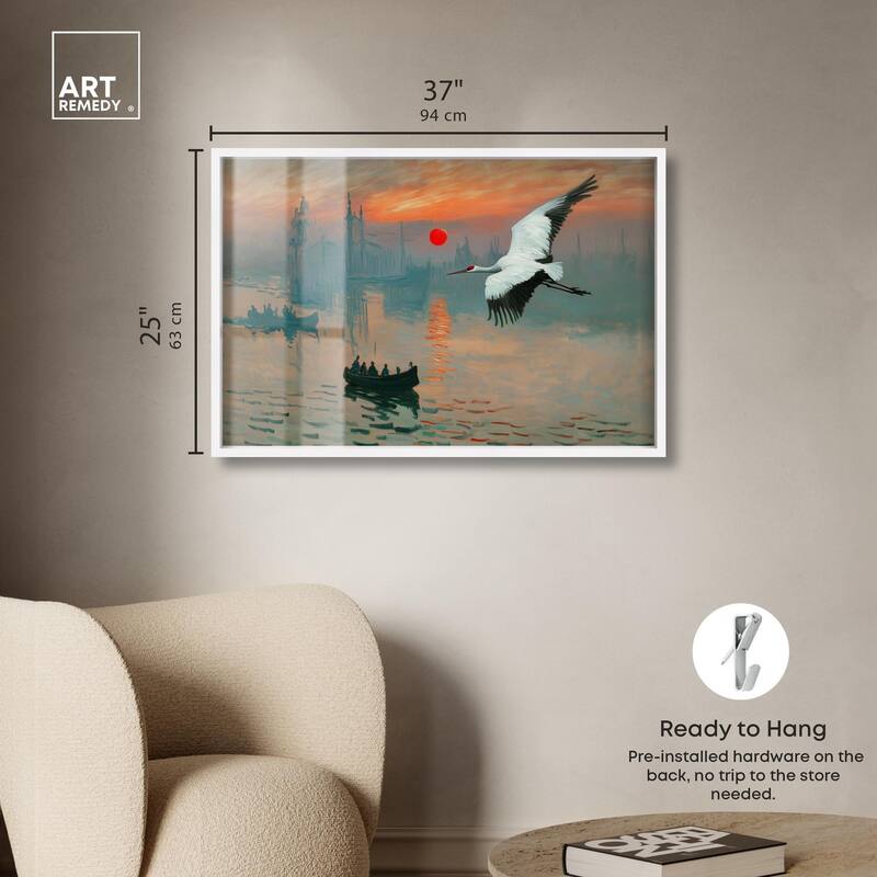 Crane Sunset Shadowbox by Art Remedy