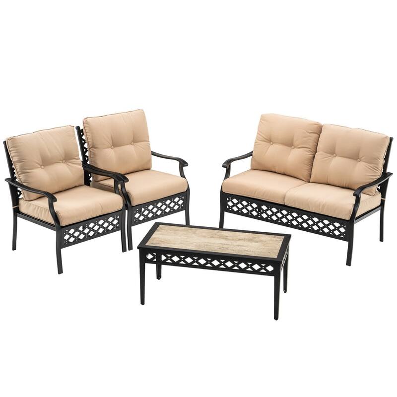 4 PCS Wrought Iron Outdoor Patio Furniture Sets Bed Bath