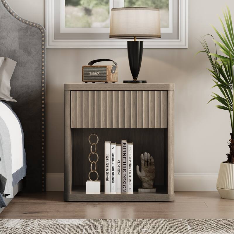 SICOTAS Nightstand with 1 Drawer and Open Storage