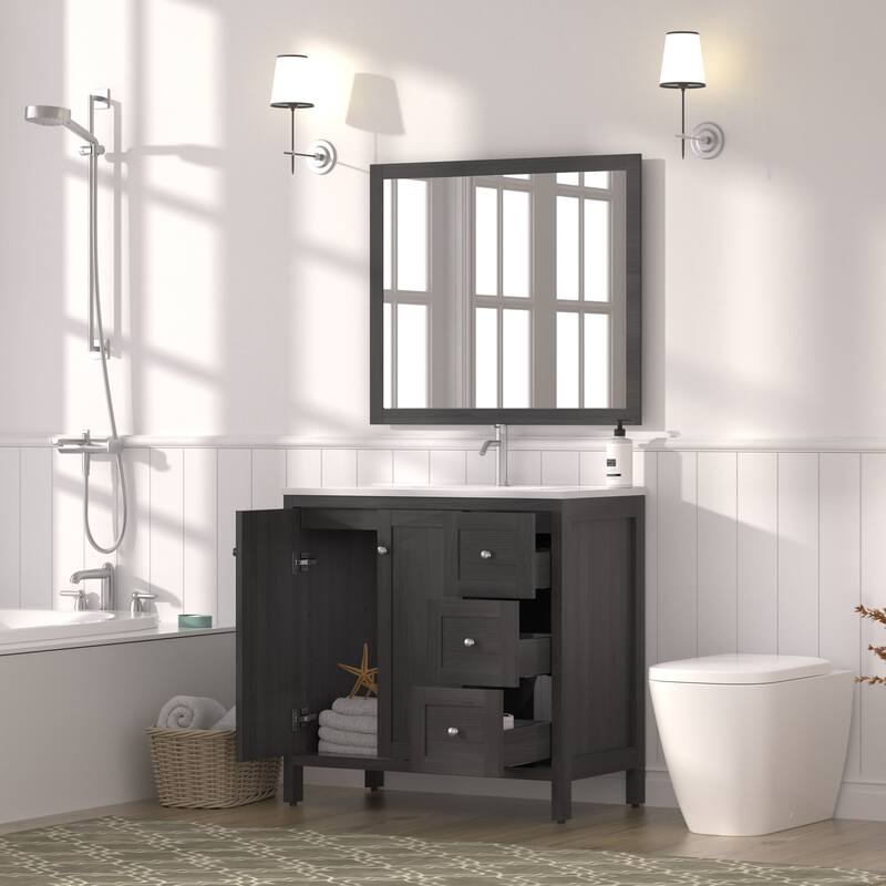 GDF Studio - Munich Modern 35.5" Plywood Bathroom Vanity with 3 Soft-Close Storage Drawers and Basin