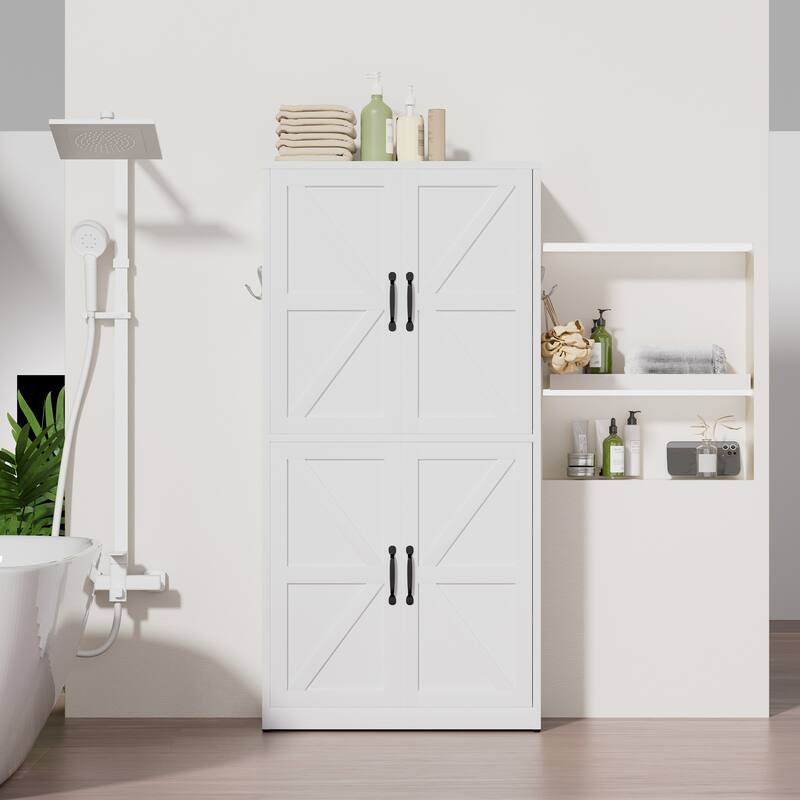 White Steel Kitchen Pantry Storage Cabinet with Adjustable shelves, heavy-duty country cabinet for kitchens, bathrooms