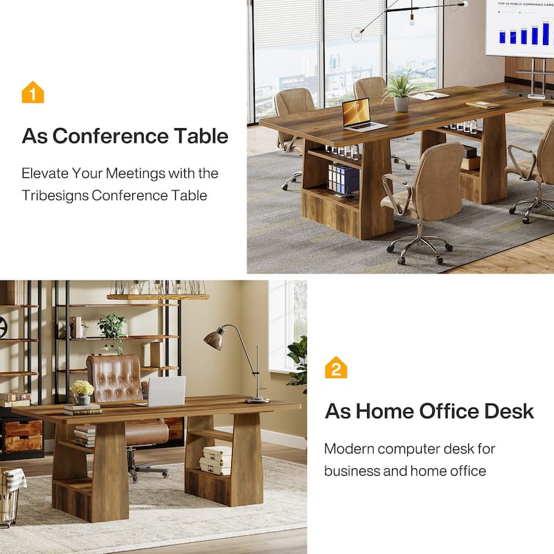 63” Dining Table for 6-8, with Storage Shelf for Living Room, Brown - N/A