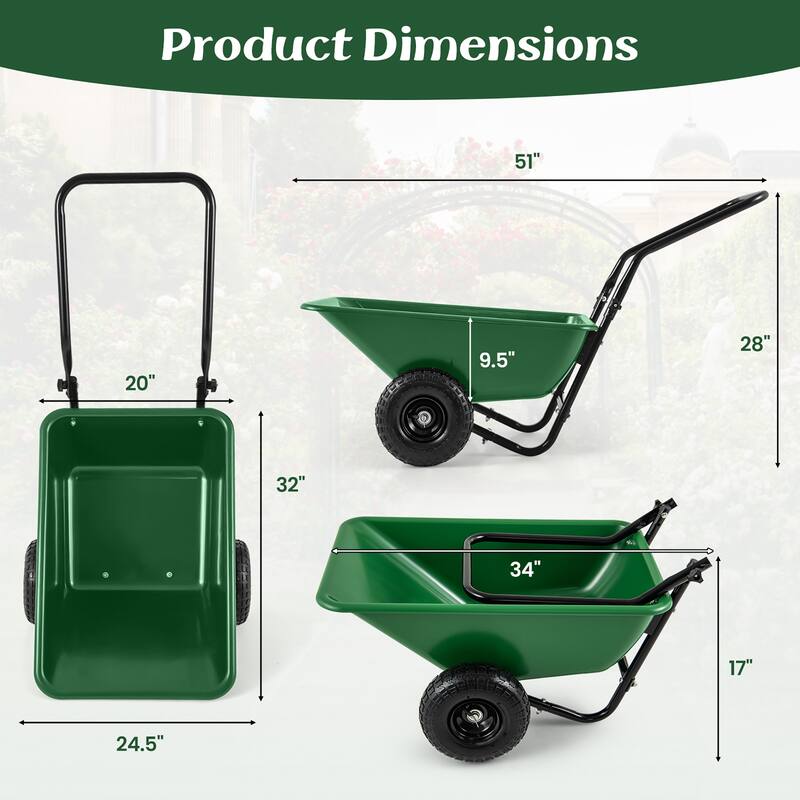 Gymax Dual-Wheel Wheelbarrow w/ Pneumatic Tires 330 LBS Load Capacity