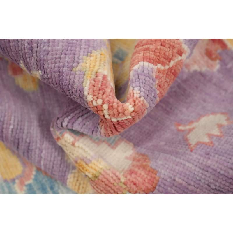 Hand Knotted Oriental 100% Wool Carpet Transitional Floral Purples Oushak Area Rug - 6' 8'' X 5' 1''