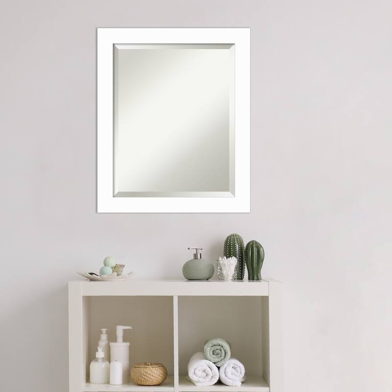 Basic Narrow Beveled Wood Framed Bathroom Vanity Wall Mirror