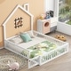 preview thumbnail 14 of 17, House-shaped Design Bed Full Size House Bed Rustic Country Floor Bed Wood Frame with Chimney, Fence Guardrail and Door