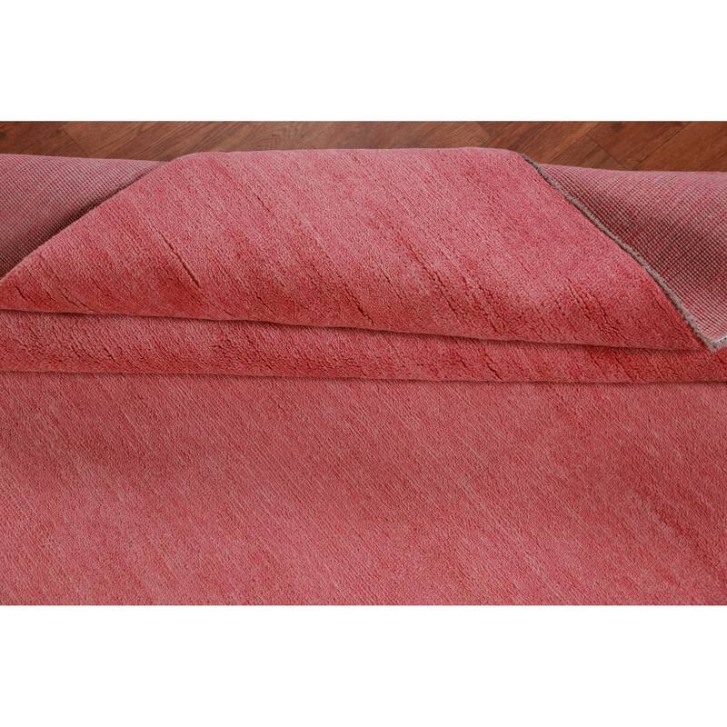Hand Knotted Oriental 100% Wool Carpet Modern Solid Pink Gabbeh Area Rug - 8' 11'' X 6' 1''