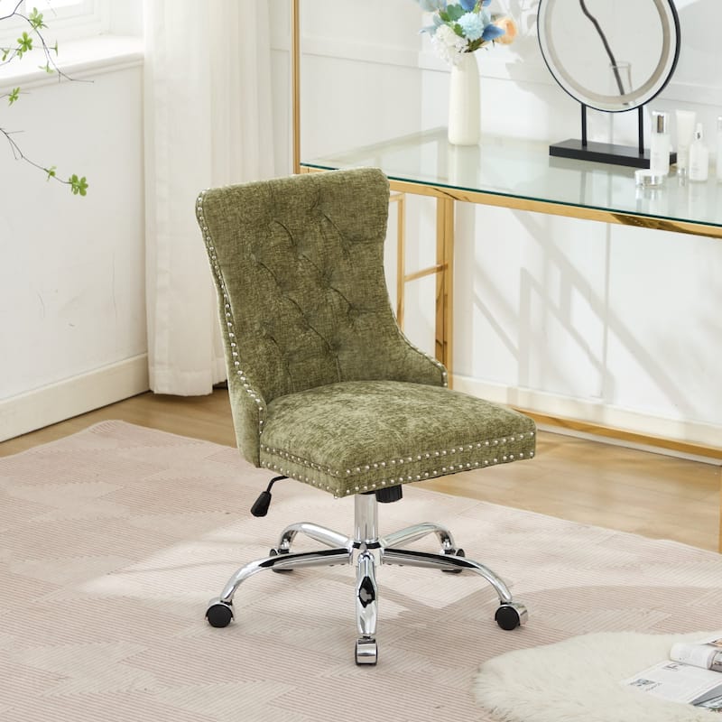 GDF Studio - Modern Chenille Tufted Upholstered Office Chair with Chrome Metal Base with Nailhead Trim and High-Rebound Cushion