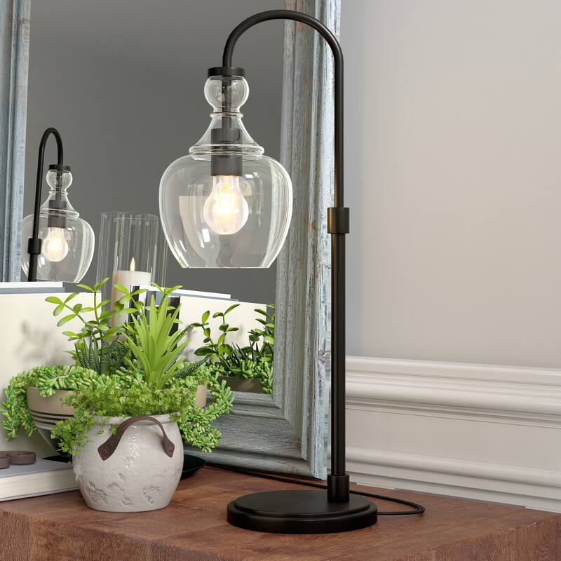 Verona Arc Table Lamp - Blackened Bronze with Clear Glass Shade