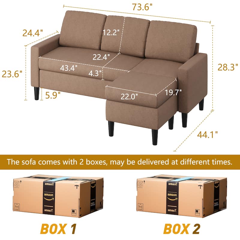 Futzca 74" Convertible Sectional Sofa Couch, Small L-Shaped Sofa