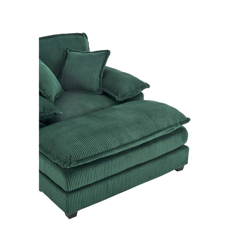 Corduroy Single Sofa Sets with Ottoman and 2 Toss Pillows, Deep Seat Design